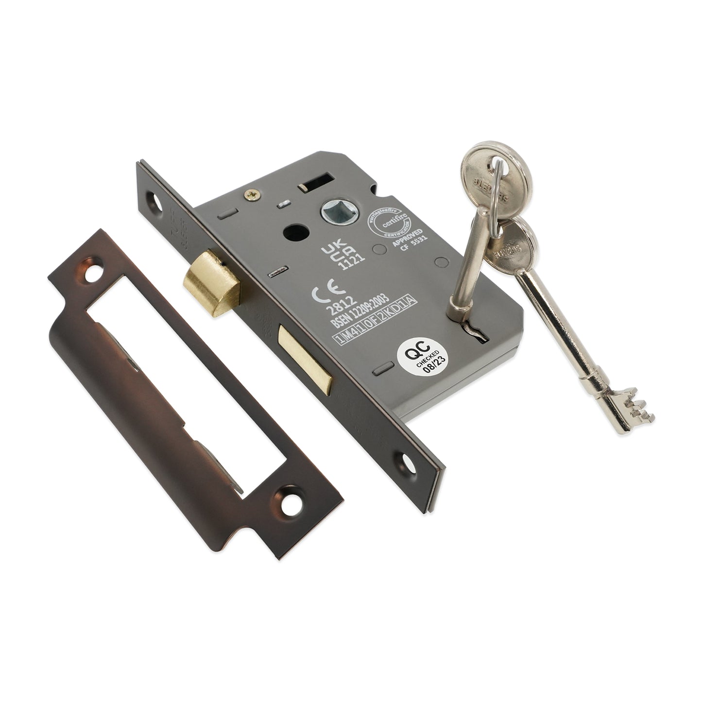2.5" CE 3 Lever Mortice Sash Lock FD60 - Aged Bronze
