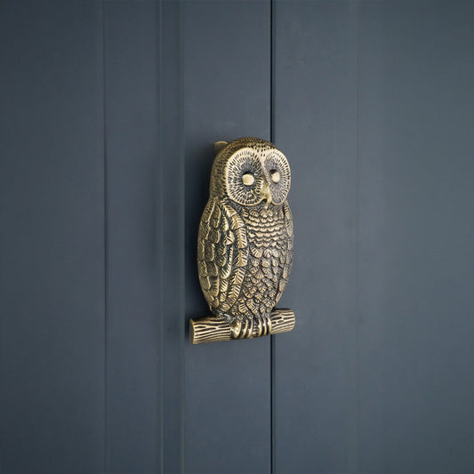 Heurtoir de porte hibou en laiton antique