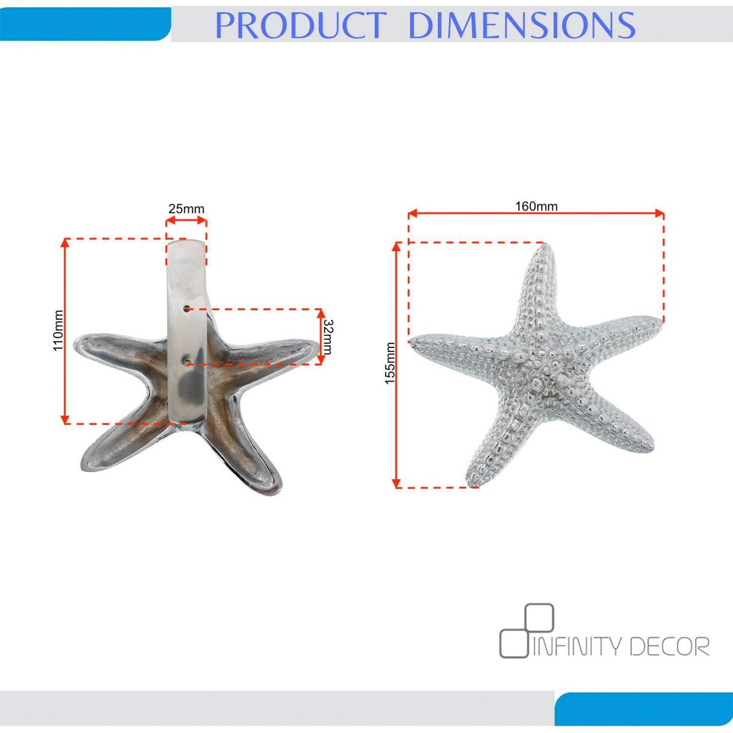 Starfish Door Knocker Polished Chrome