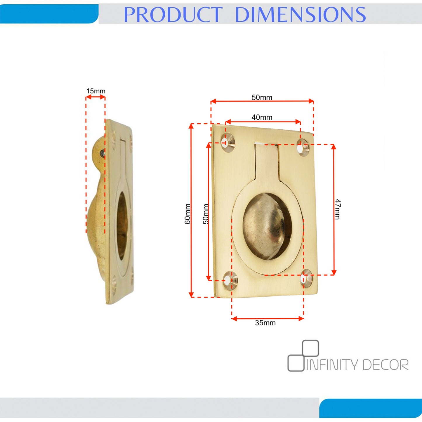 Ring Pull Square Flush Polished Brass