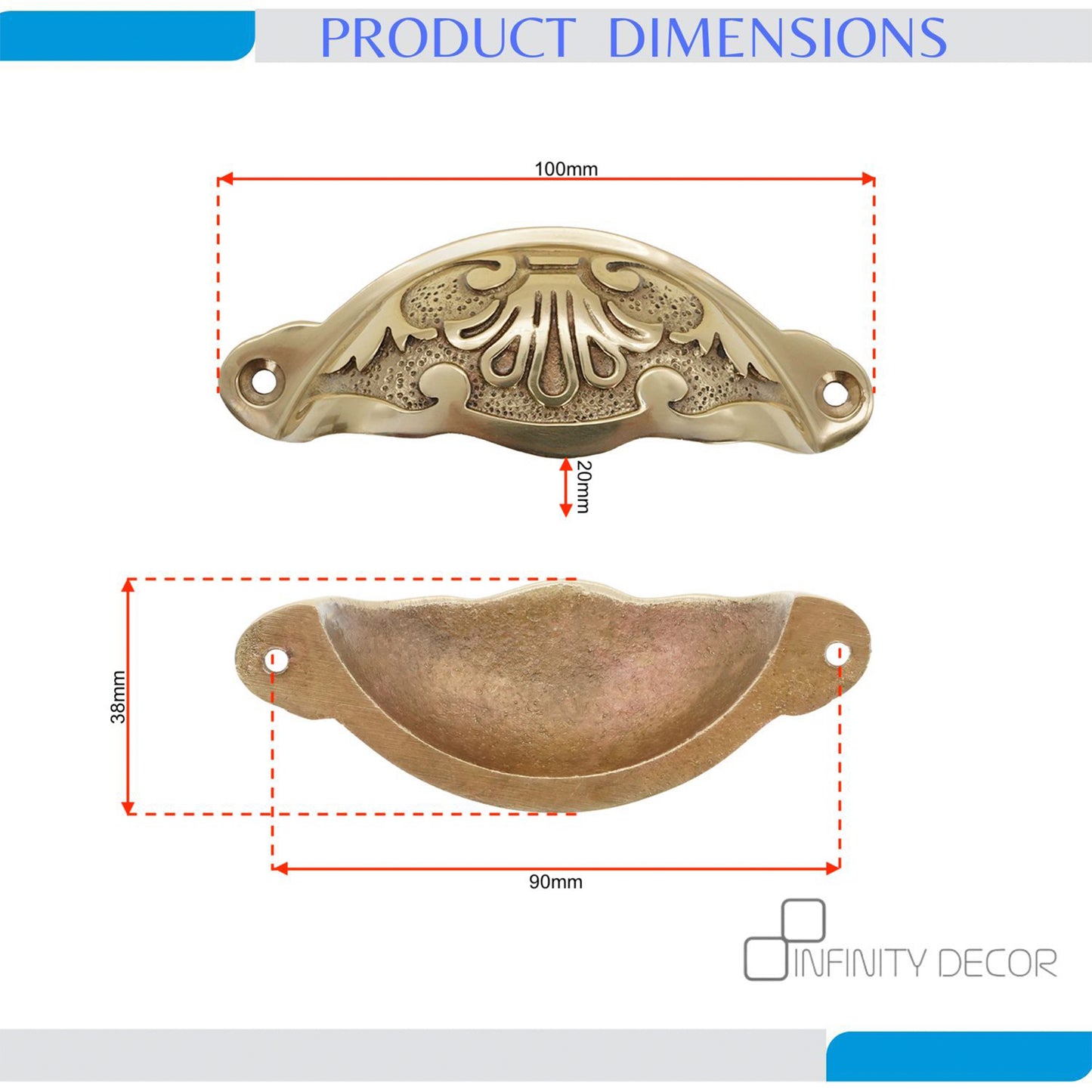 Floral Cup Pull Polished Brass