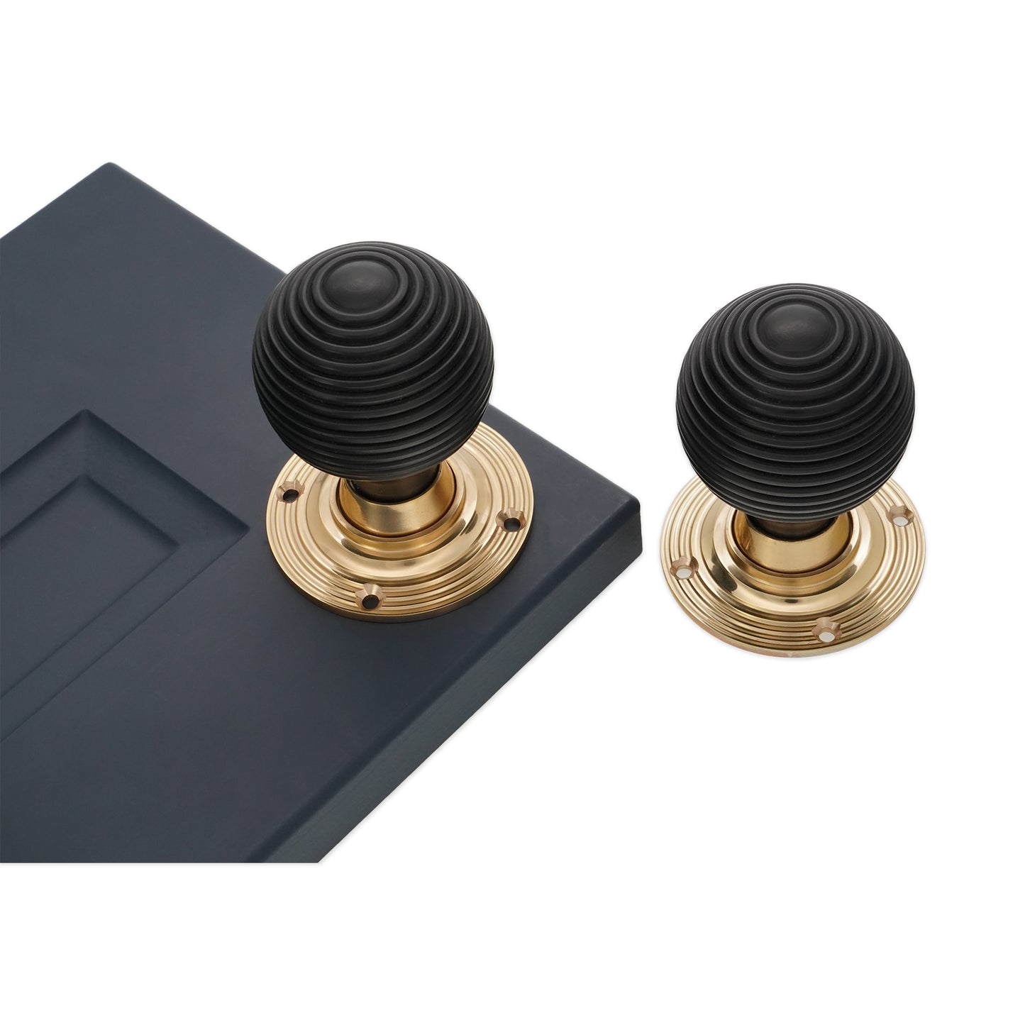 Ebony Wood Beehive Rim/Mortice Door Knob Polished Brass