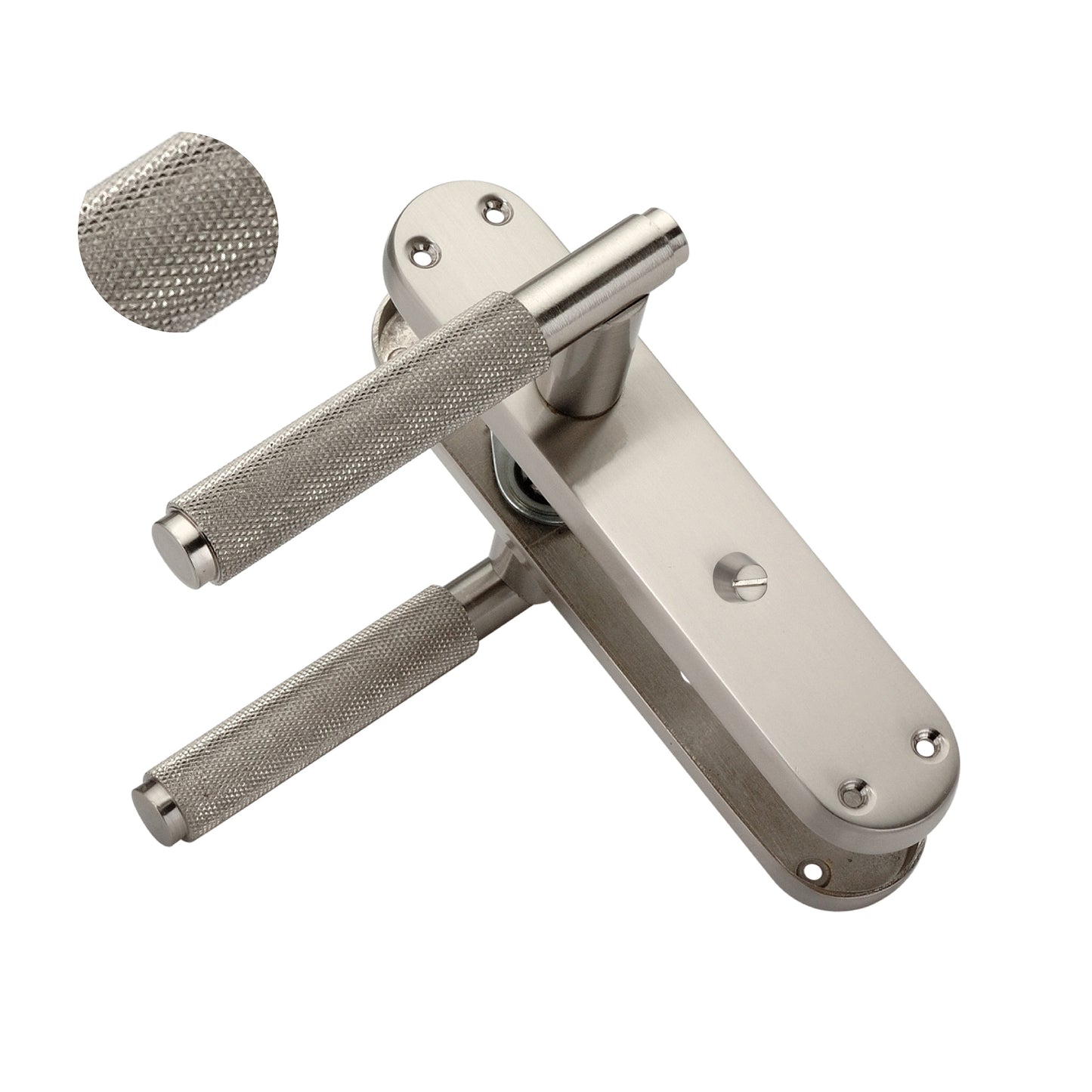 Rändelhebel von Connaught auf der Rückplatte, Sichtschutz aus satiniertem Nickel
