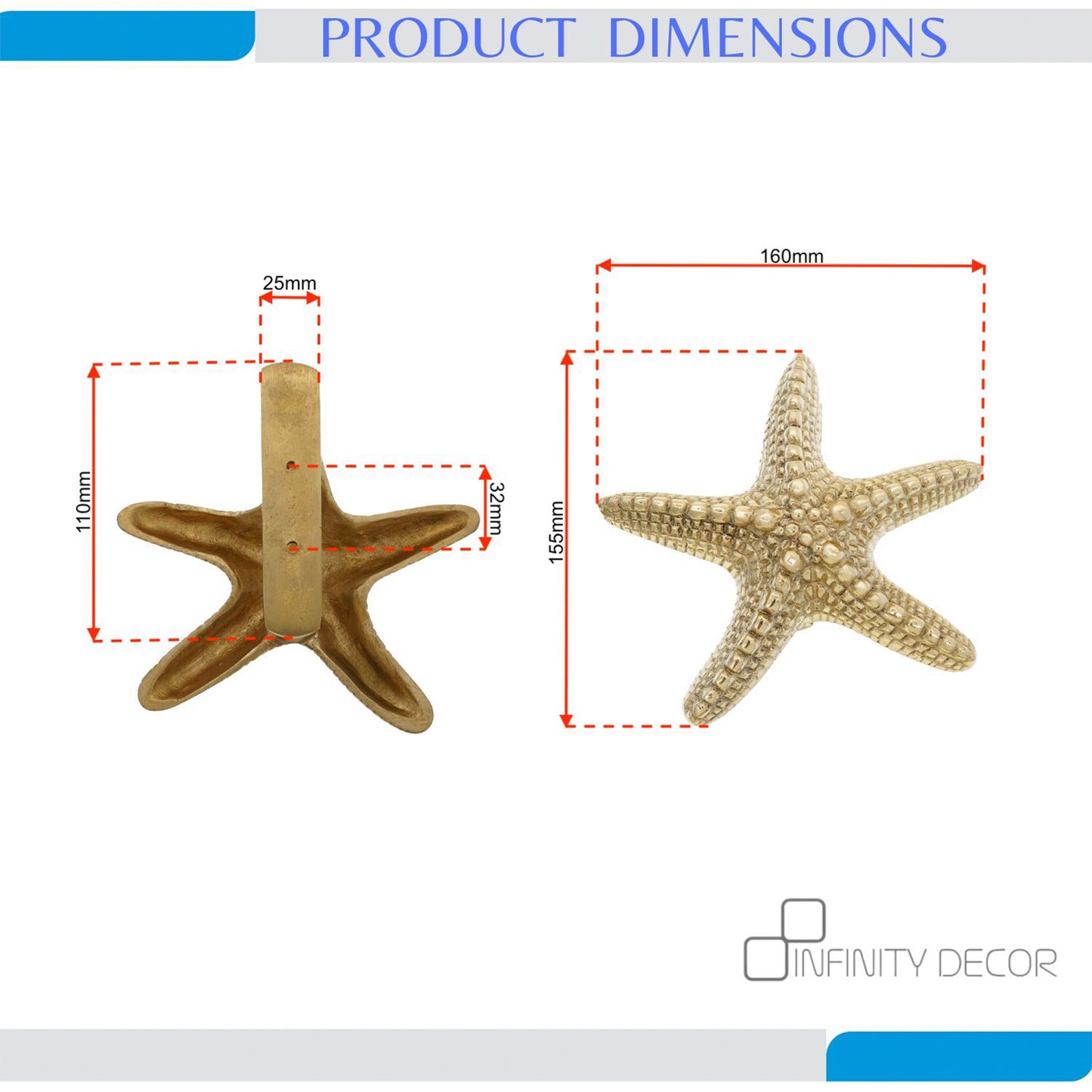 Starfish Door Knocker Polished Brass