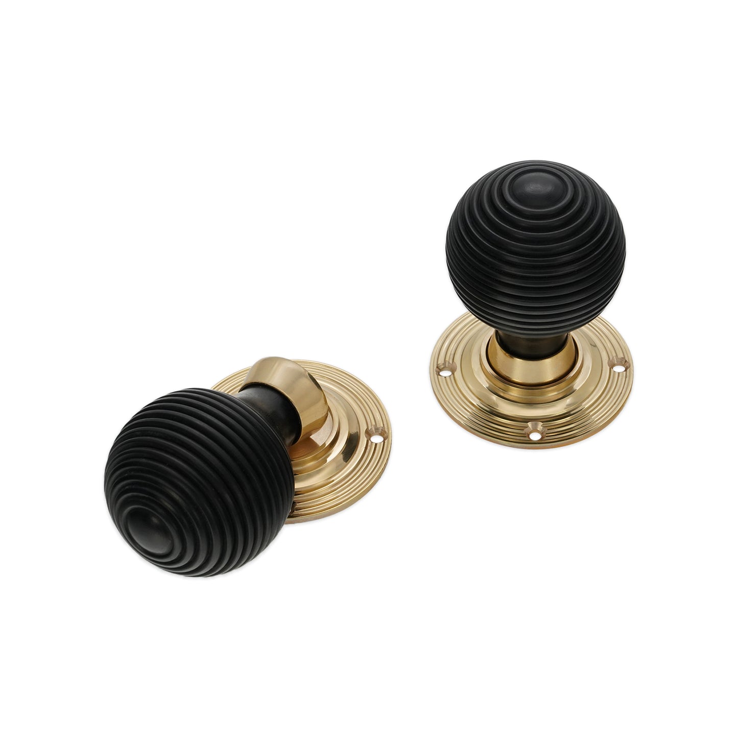 Ebony Wood Beehive Rim/Mortice Door Knob Polished Brass