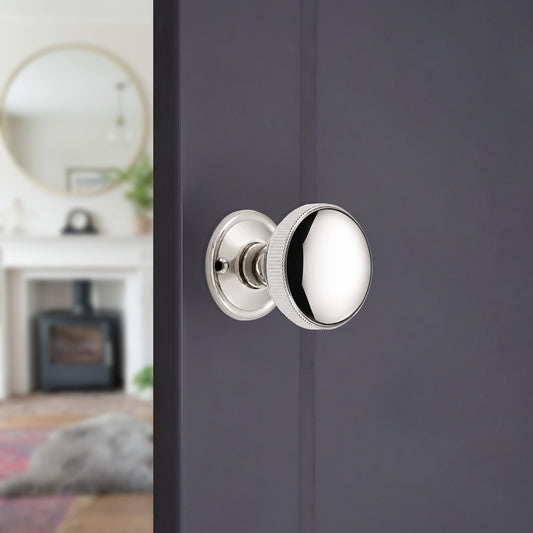 Edwardian Ball Rim/Mortice Door Knob Polished Nickel