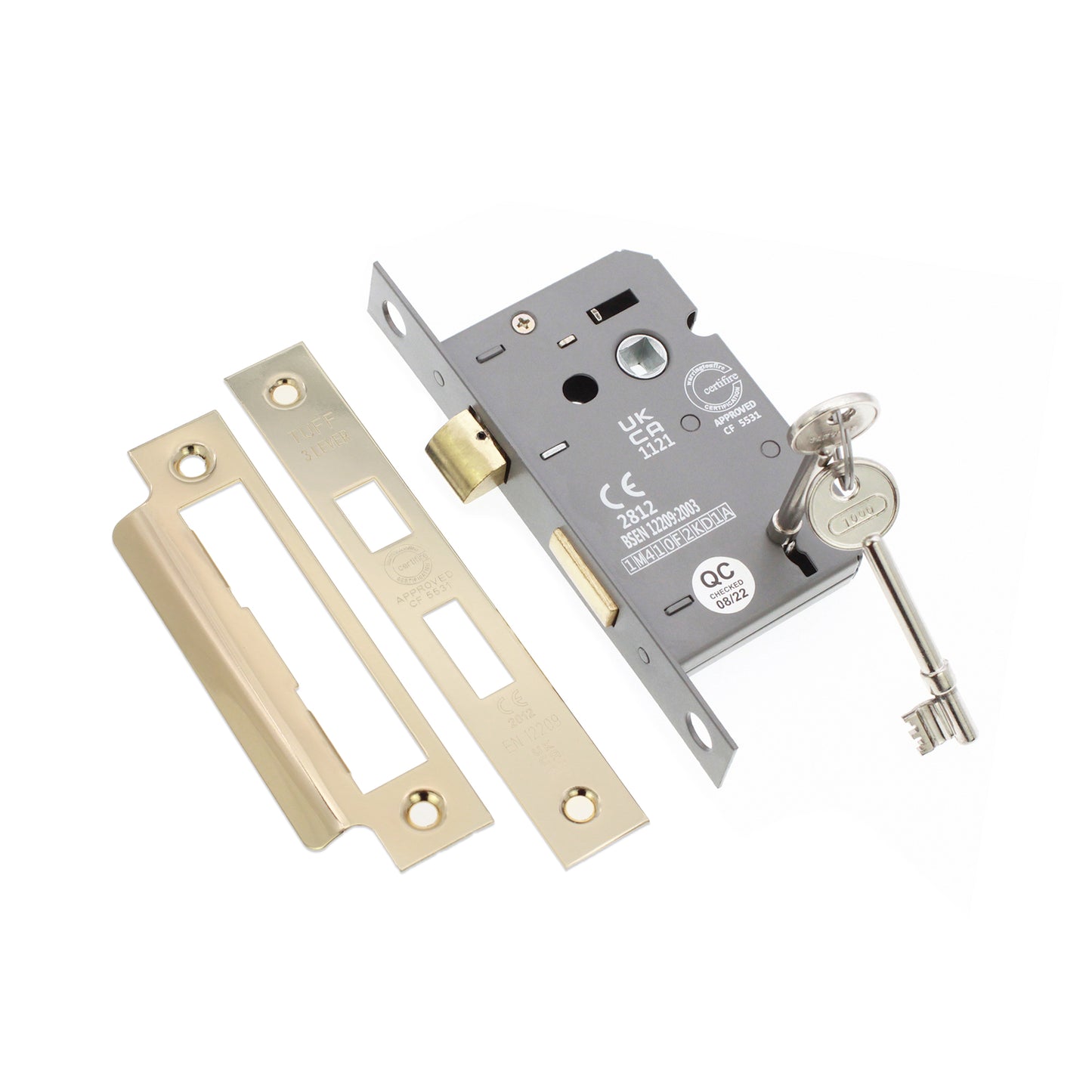 2.5" CE 3 Lever Mortice Sash Lock FD60 - Electro Brass