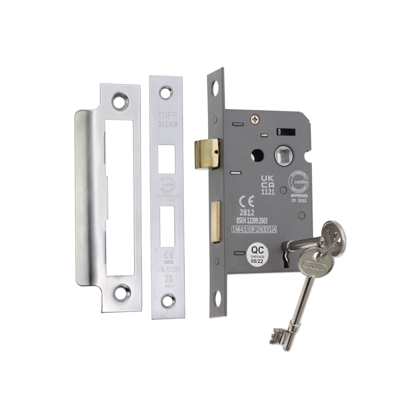 2.5" CE 3 Lever Mortice Sash Lock FD60 - Satin Chrome