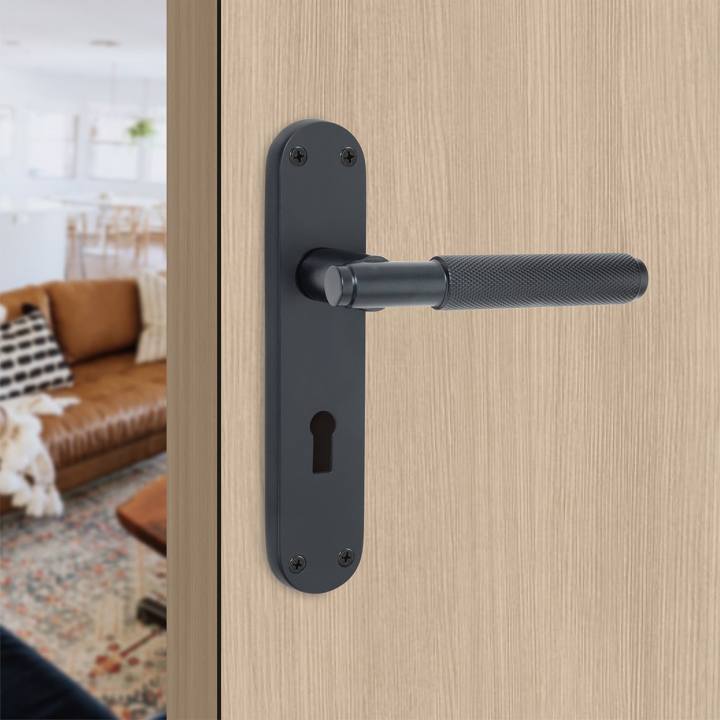Connaught Knurled Lever on Backplate Lock Matt Black
