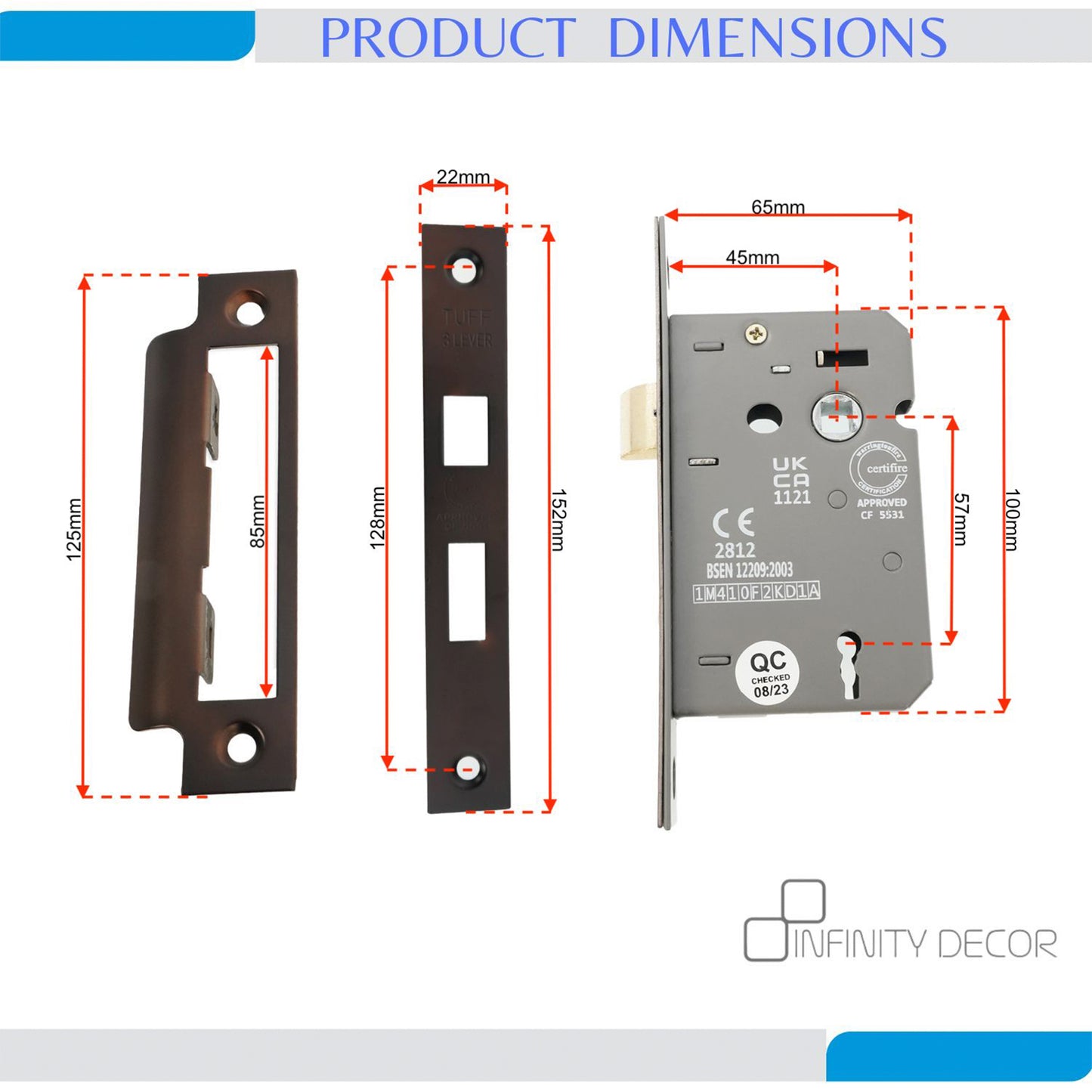 2.5" CE 3 Lever Mortice Sash Lock FD60 - Aged Bronze