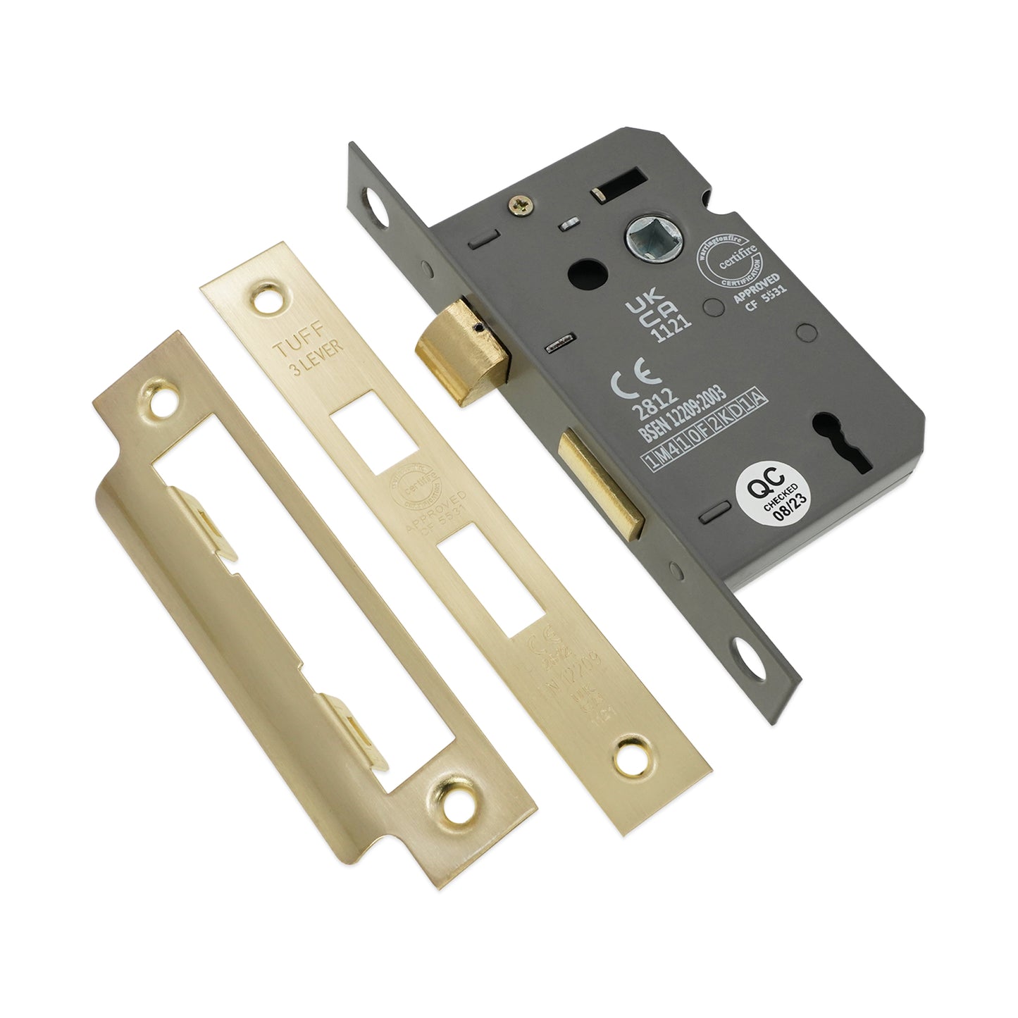 2.5" CE 3 Lever Mortice Sash Lock FD60 - Satin Brass
