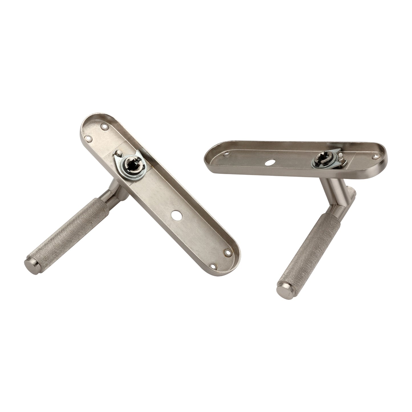 Rändelhebel von Connaught auf der Rückplatte, Sichtschutz aus satiniertem Nickel