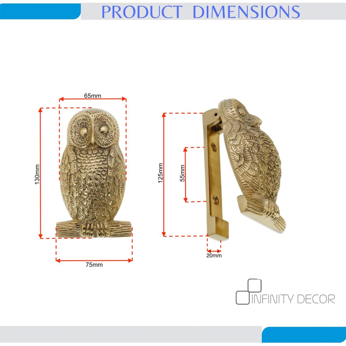 Heurtoir de porte hibou en laiton poli