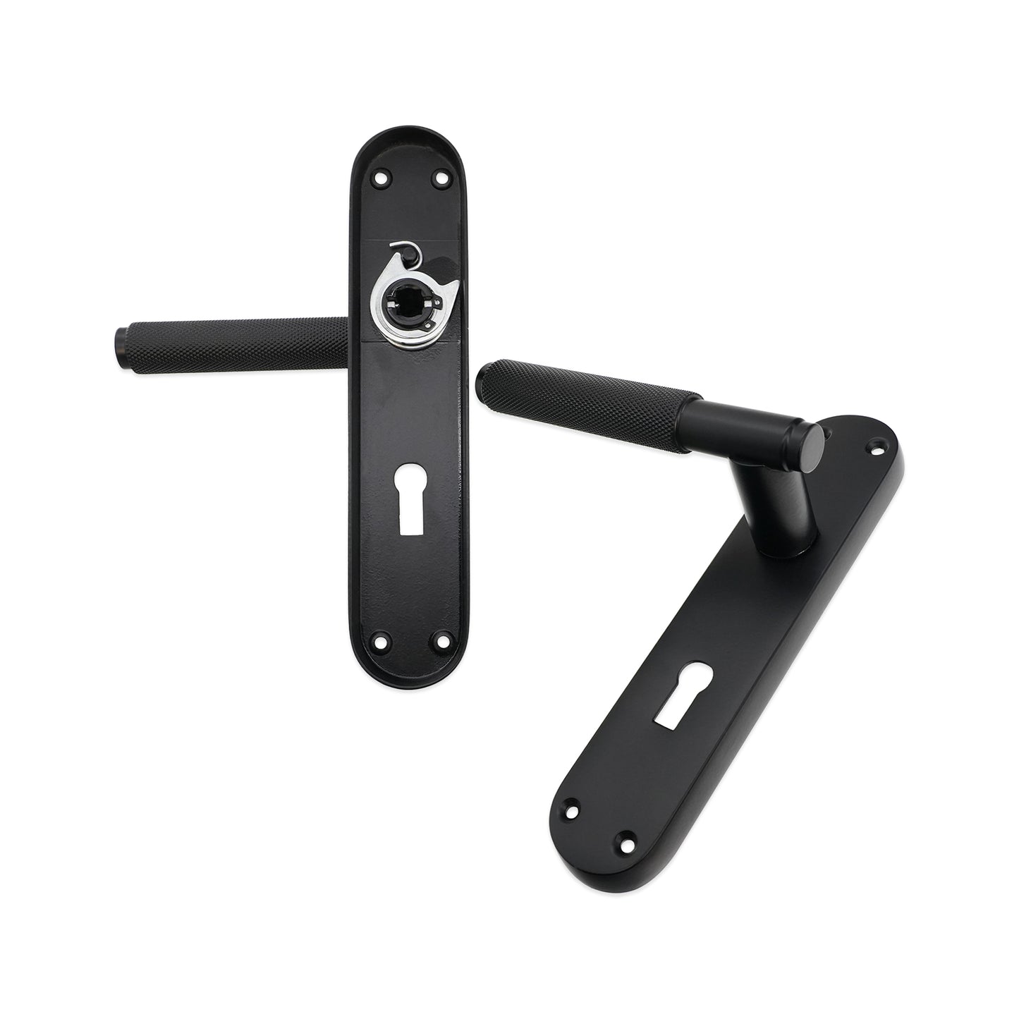 Connaught Knurled Lever on Backplate Lock Matt Black