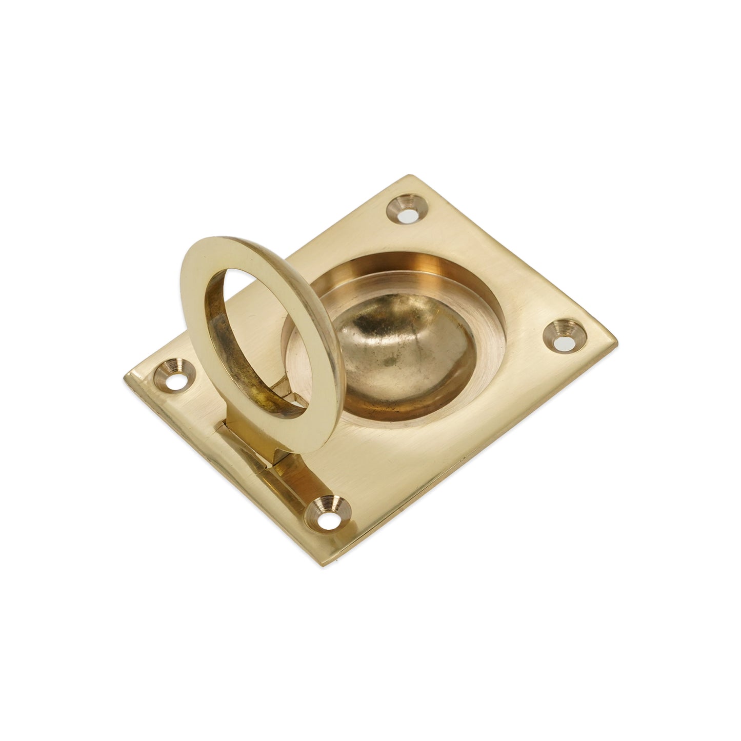 Ring Pull Square Flush Polished Brass