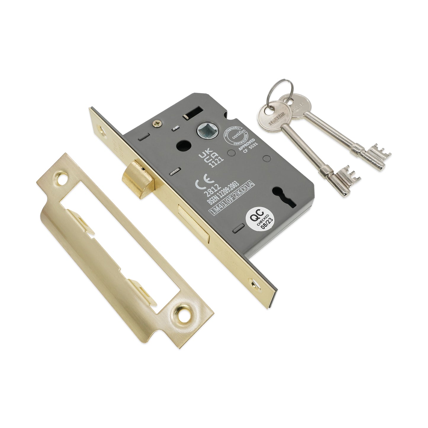 2.5" CE 3 Lever Mortice Sash Lock FD60 - Satin Brass