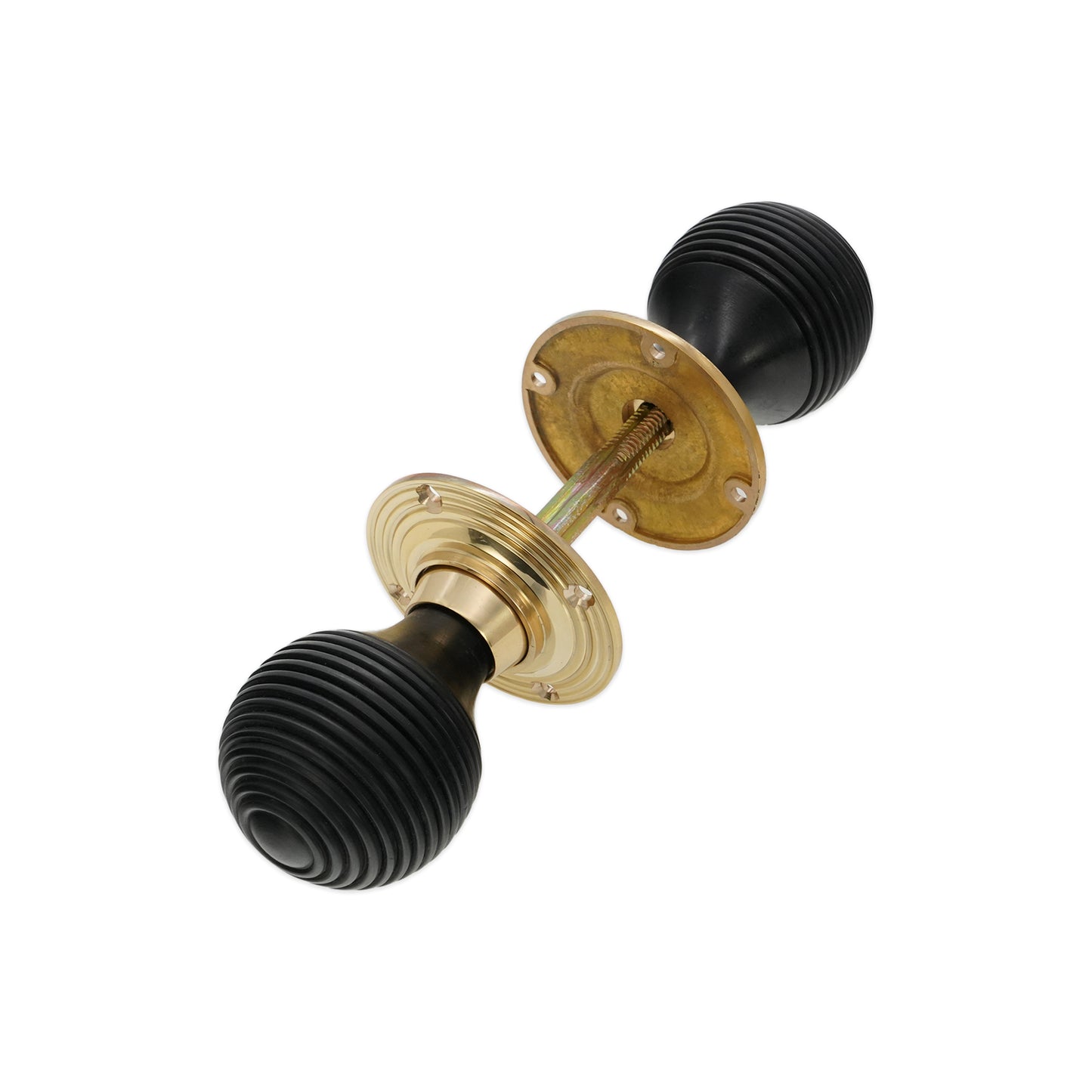 Ebony Wood Beehive Rim/Mortice Door Knob Polished Brass
