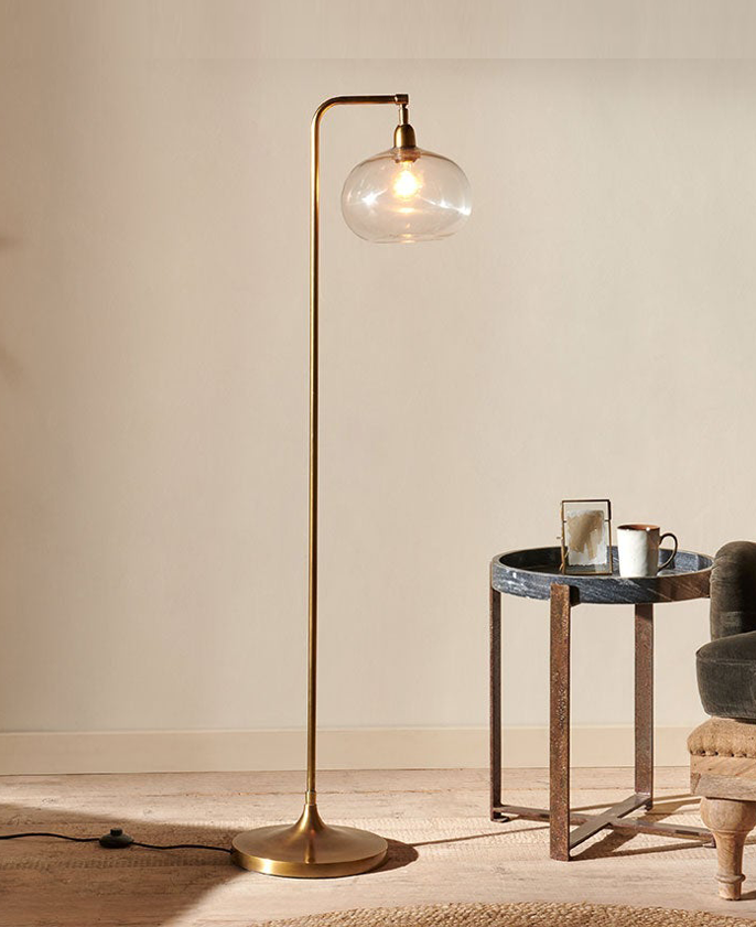 Mulia Glass Floor Lamp - Antique Brass