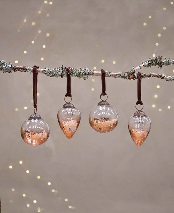 Clear & Antique Copper Christmas Baubles Home Decor