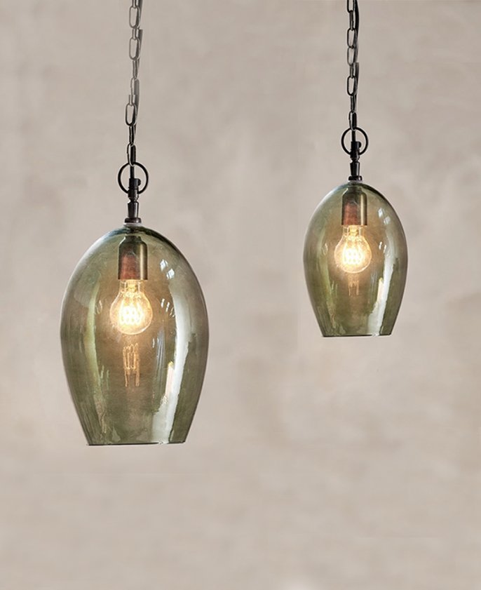 Otoro Glass Pendant - Green Smoke - Oval