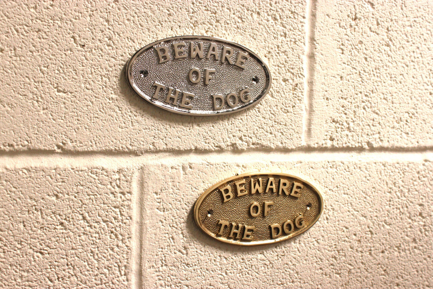 BEWARE OF THE DOG  - POLISHED BRASS