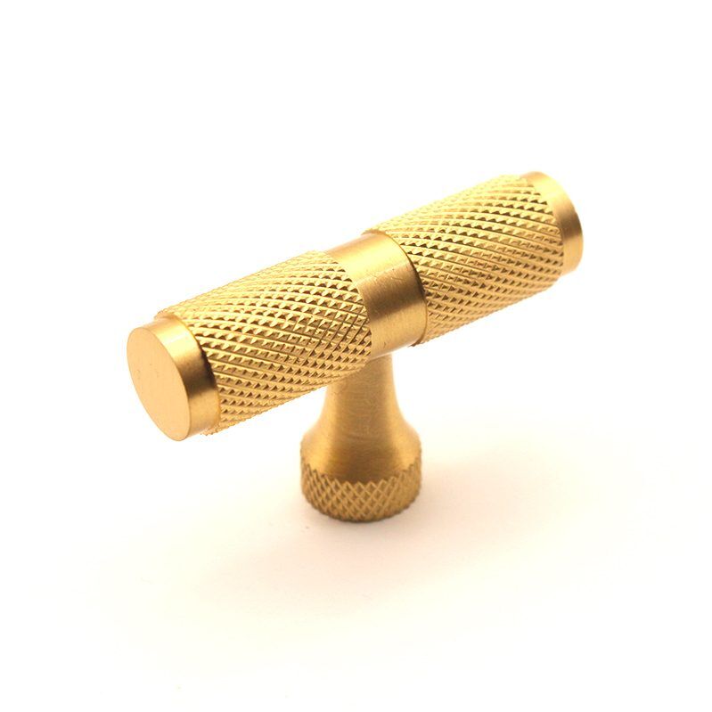 Knurled T bar Cupboard Pull Satin Brass Home Decor