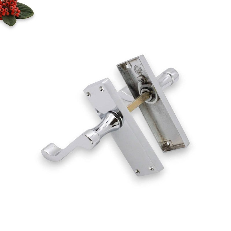 Victorian Scroll Latch Lever Handle 115mm Polished Chrome
