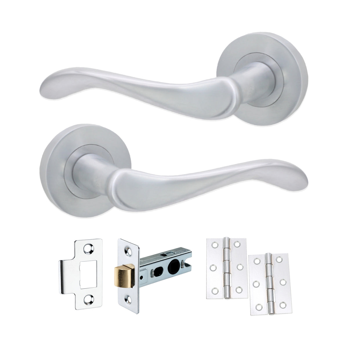 Satin Chrome Lever Door Handle Latch Pack Home Decor