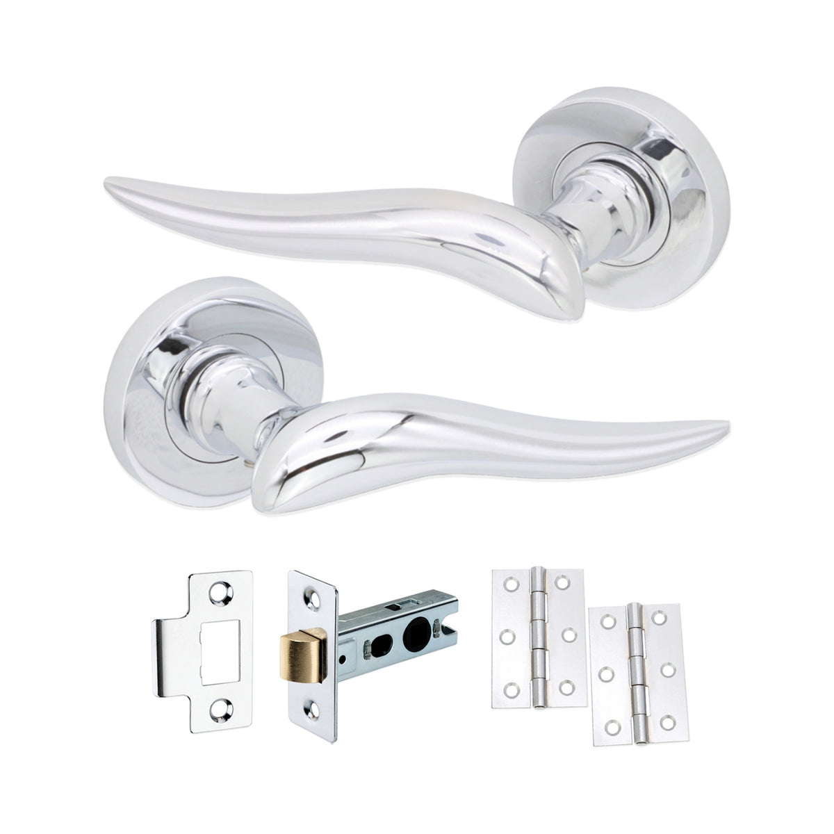 Polished Chrome Lever Door Handle Latch Pack Home Decor