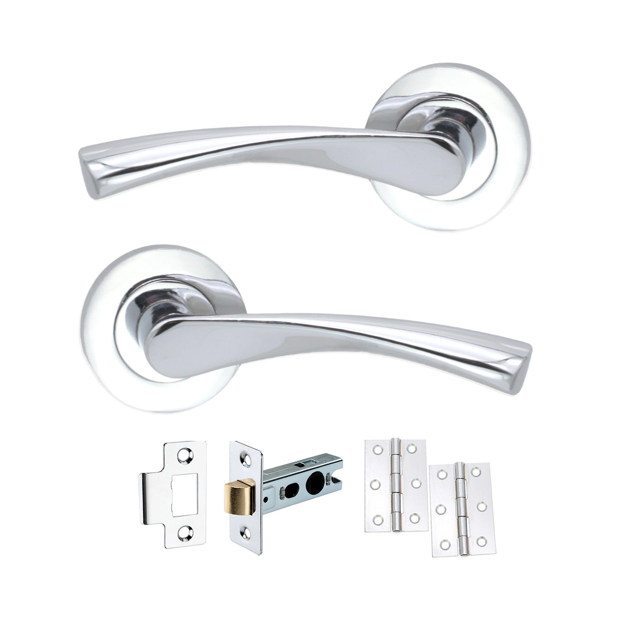 Polished Chrome Lever Door Handle Latch Pack Home Decor