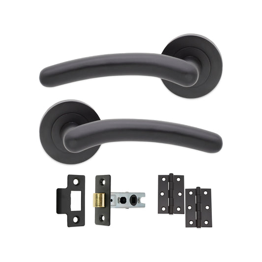 Taurus Lever on Rose Matt Black Latch Pack