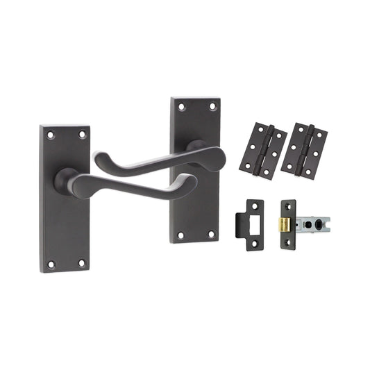 Victorian Scroll Latch Lever Handle 115mm Latch Pack Matt Black