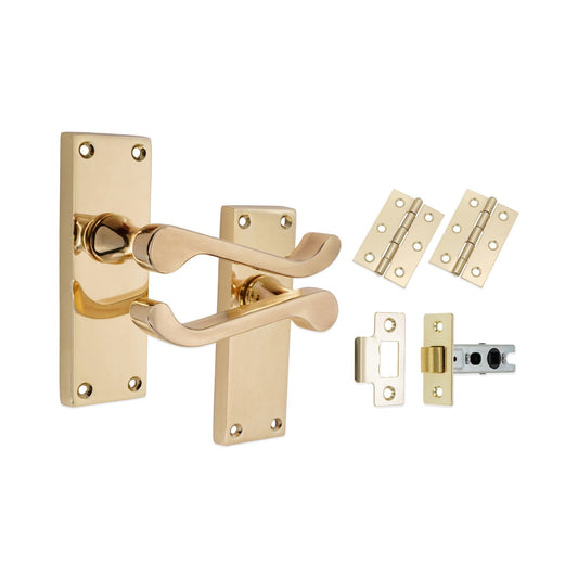 Victorian Scroll Latch Lever Handle 115mm Latch Pack Polished Brass