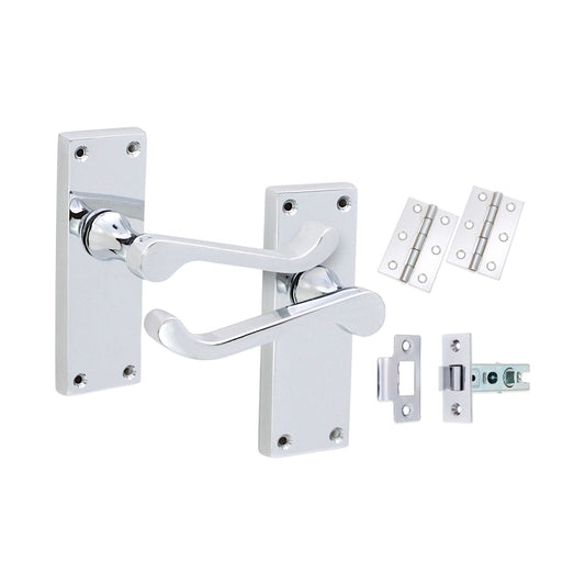Victorian Scroll Latch Lever Handle 115mm Latch Pack Polished Chrome