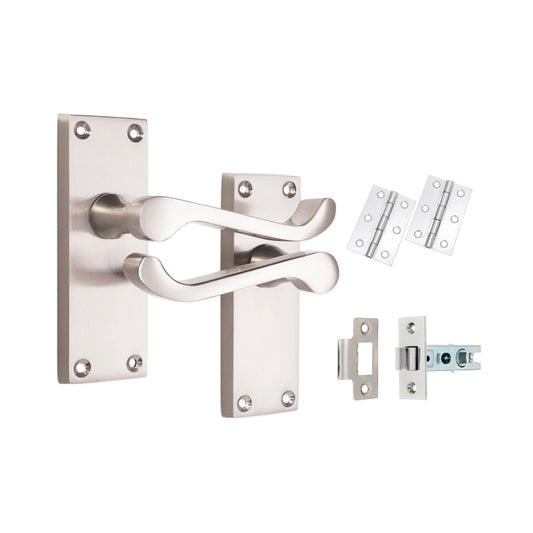 Victorian Scroll Latch Lever Handle 115mm Latch Pack Satin Nickel