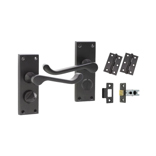 Victorian Scroll Privacy Lever Handle 115mm Latch Pack Matt Black
