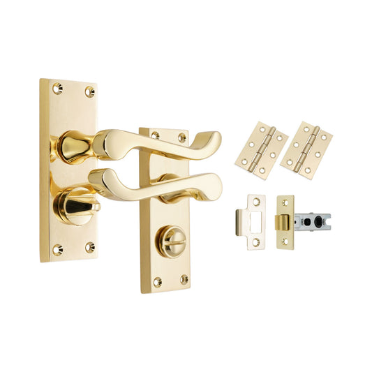 Victorian Scroll Privacy Lever Handle 115mm Latch Pack Polished Brass