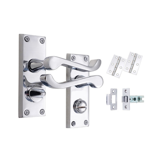 Victorian Scroll Privacy Lever Handle 115mm Latch Pack Polished Chrome