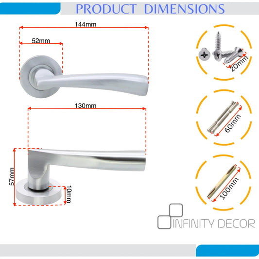 Leygo Lever on Rose Satin Chrome Door Handle Lock Pack