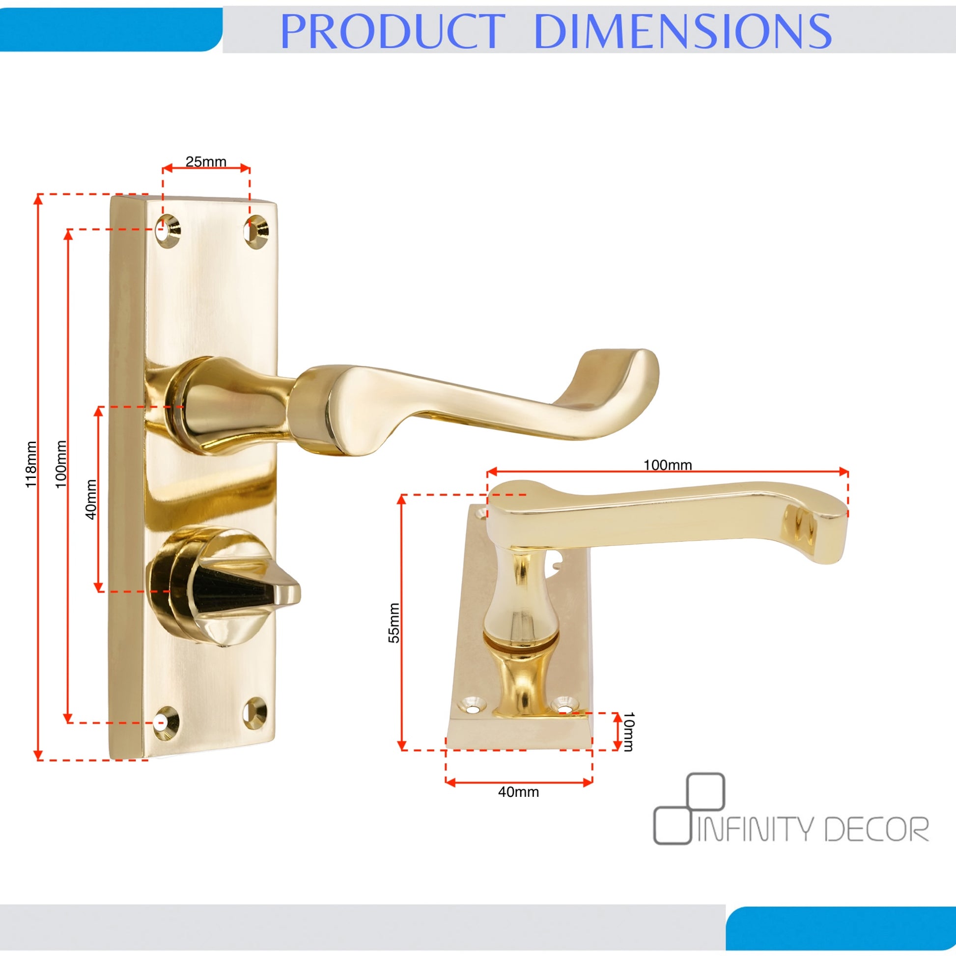 Polished Brass Victorian Scroll Privacy Lever Handle Home Decor 