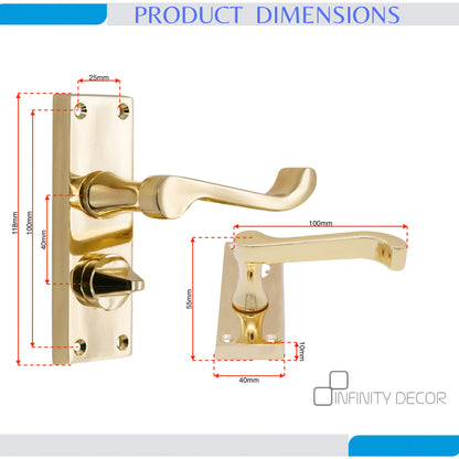 Polished Brass Victorian Scroll Privacy Lever Handle Home Decor 