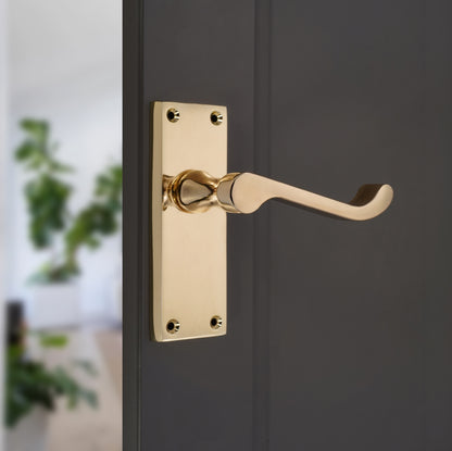 Polished Brass Lever on Backplate Door Handles Home Decor