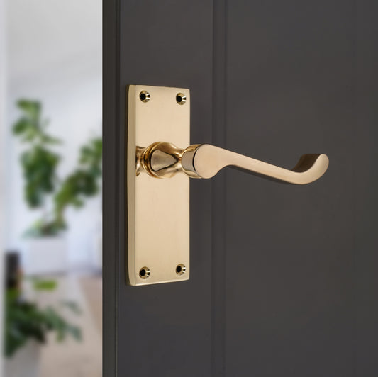 Victorian Scroll Latch Lever Handle 115mm Polished Brass