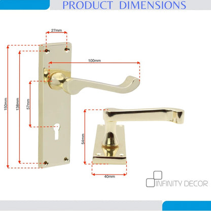 Viktorianischer Scroll-Lock-Hebelgriff, 150 mm, poliertes Messing