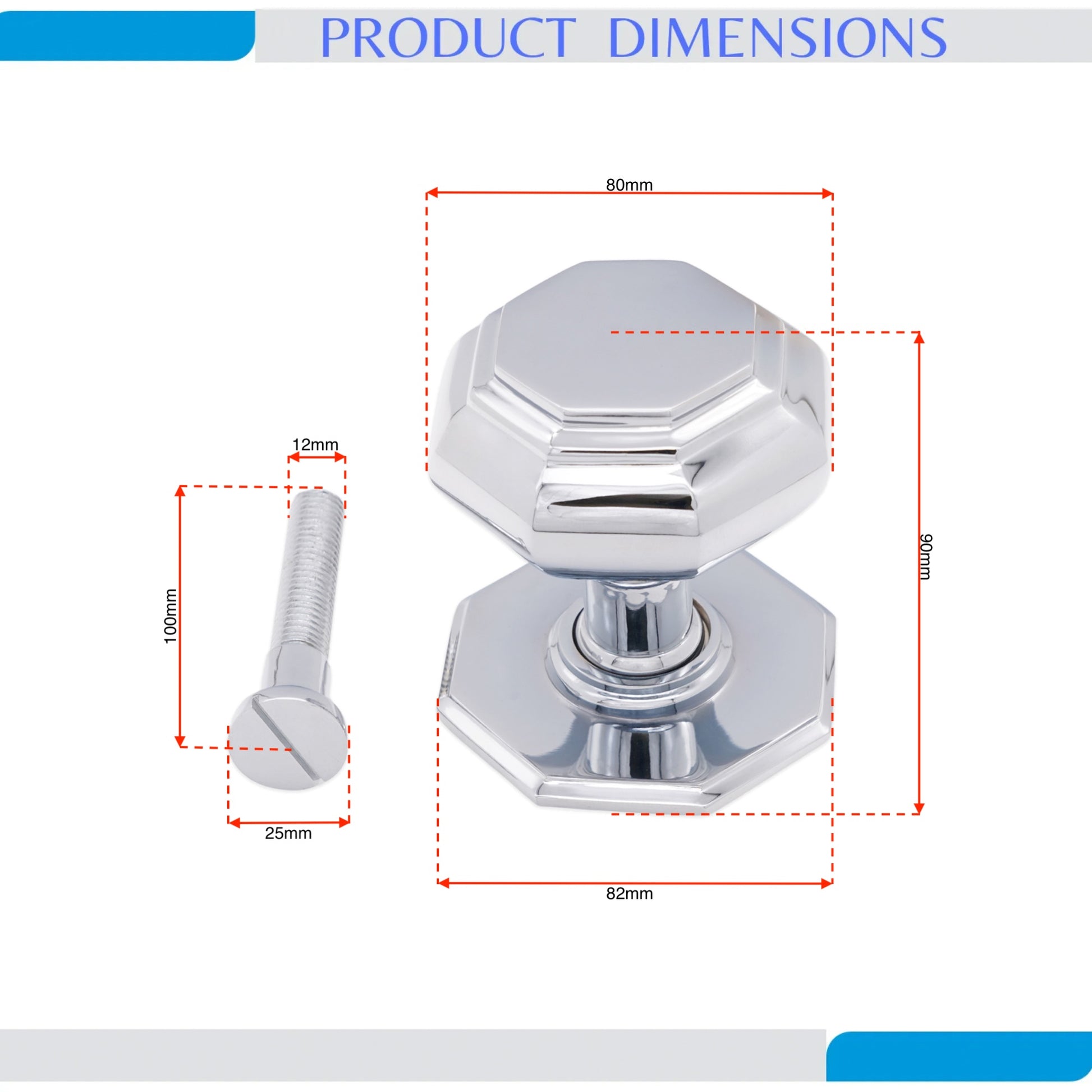 Polished Chrome Octagonal Centre Door Knob Home Decor