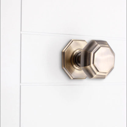 Octagonal Centre Door Knob Antique Brass Home Decor