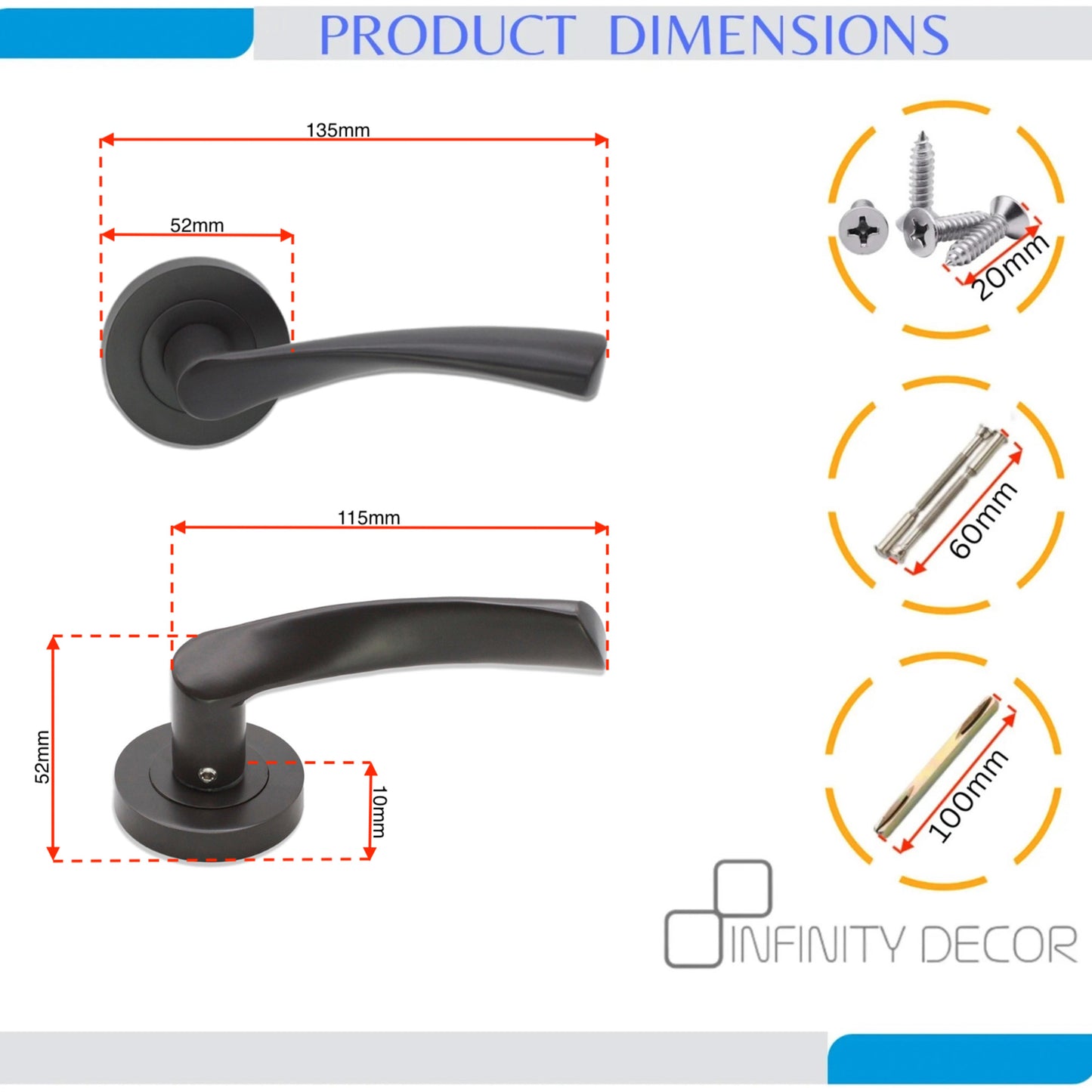 Gun Metal Grey  Lever Door Handle Lock Pack Home Decor 