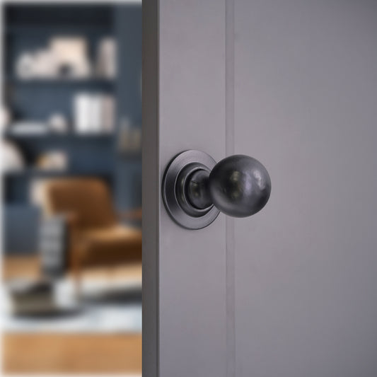 Iron Ball Mortice/Rim Door Knob Matt Black