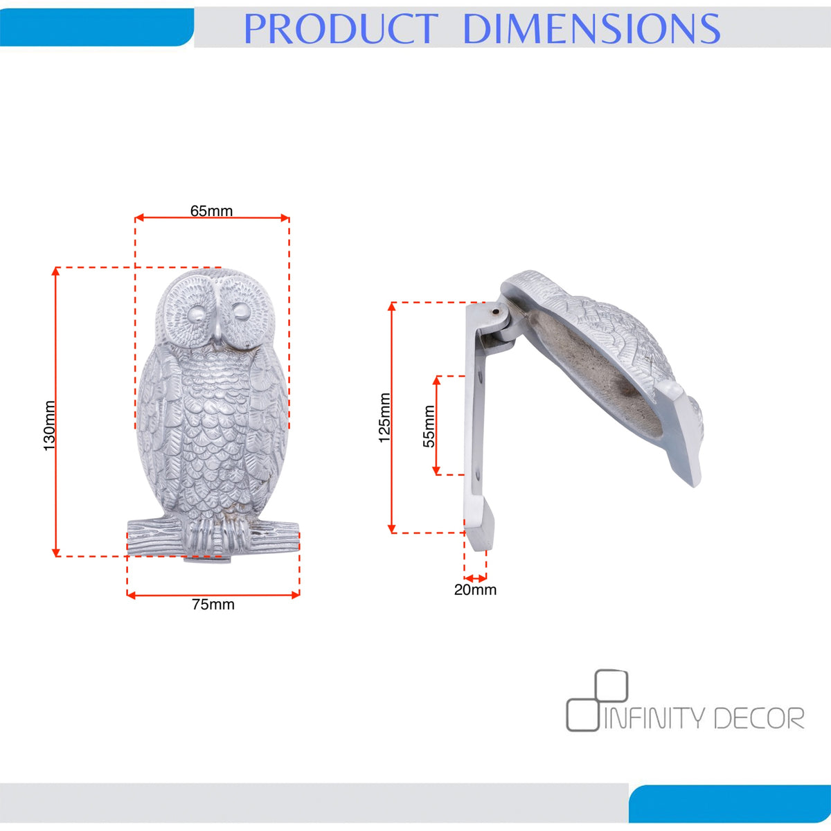 Satin Chrome Owl Door Knocker Home Decor