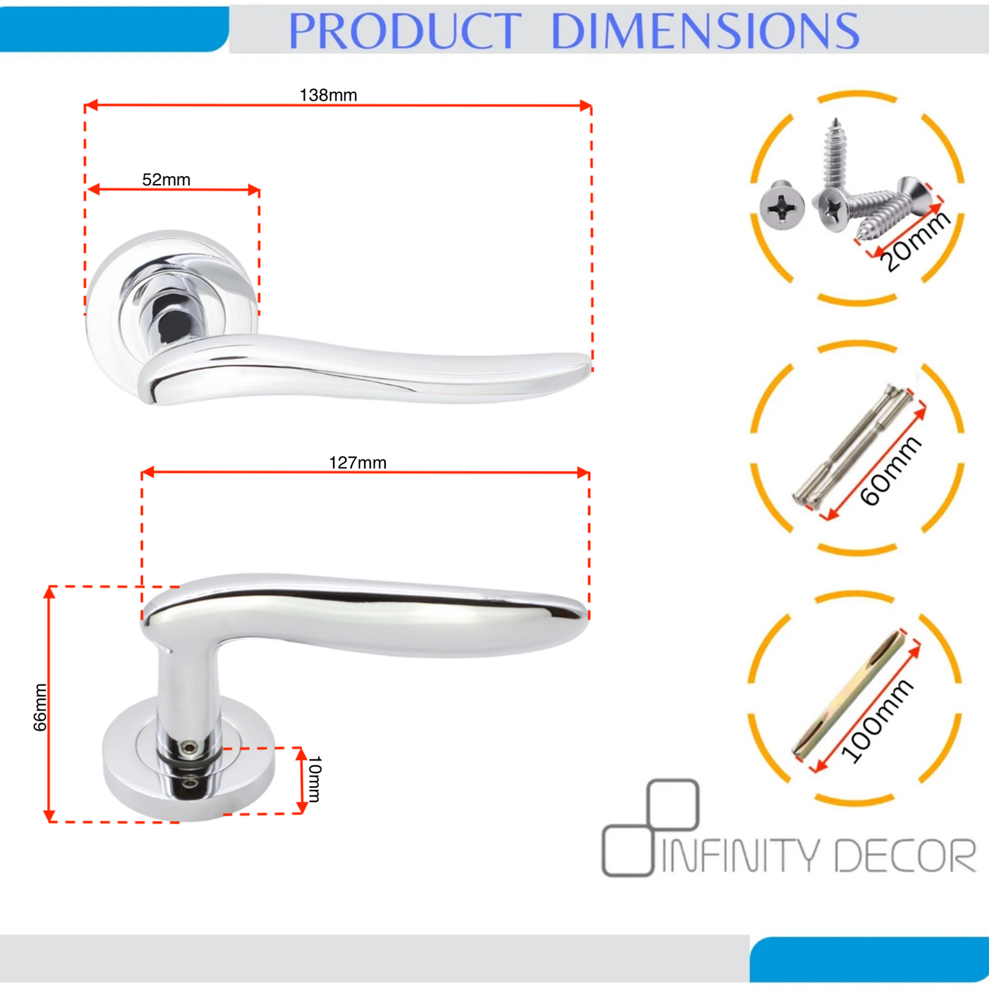 Polished Chrome Lever Door Handle Home Decor 